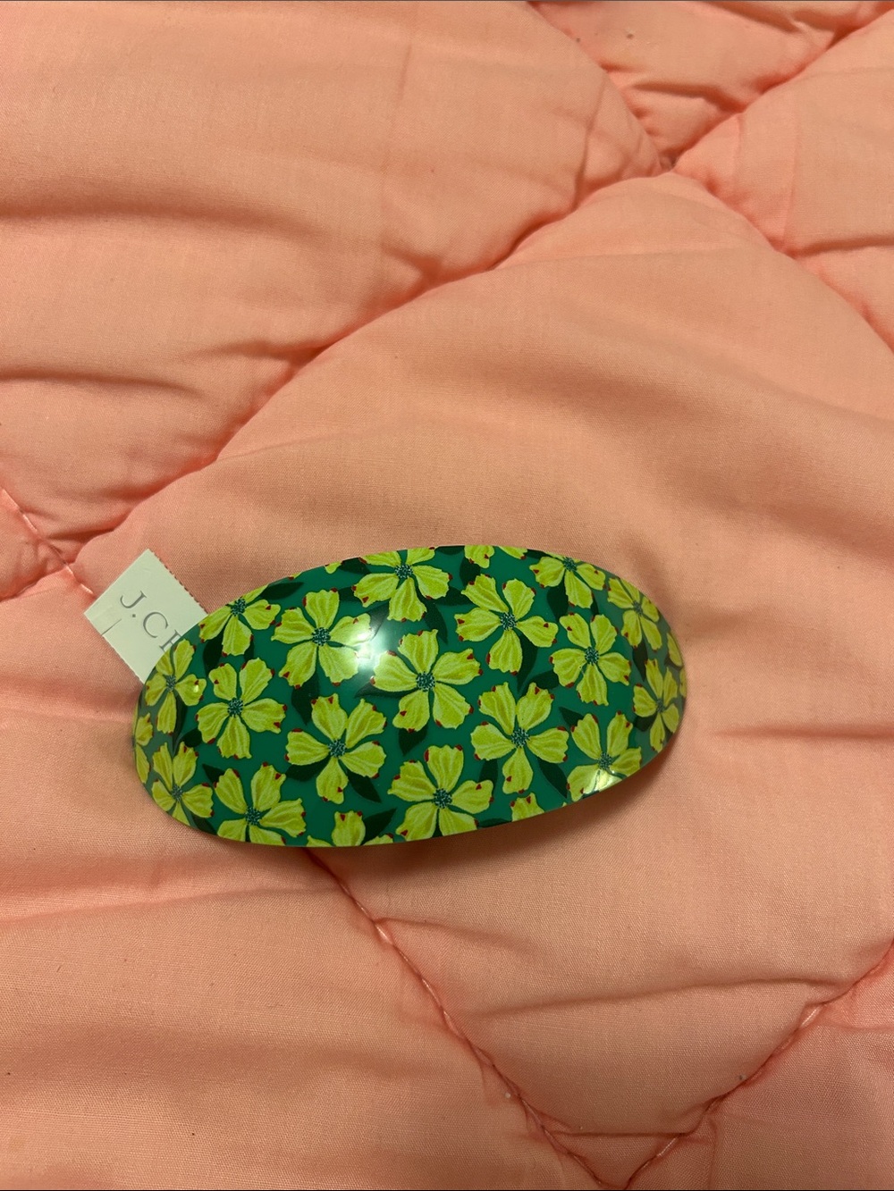 J. Crew Green Floral Oval Hair Clip with Yellow Blossoms